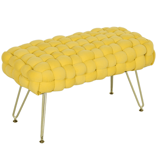 HOMCOM Apoio para os Pés Sala de Estar Apoio para os Pés em Veludo com Pés de Metal e Assento Acolchoado para Dormitório Entrada 76x38x41,5 cm Amarelo