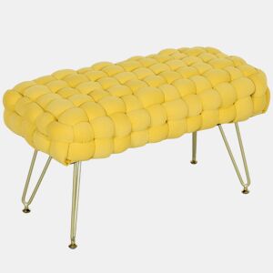 HOMCOM Apoio para os Pés Sala de Estar Apoio para os Pés em Veludo com Pés de Metal e Assento Acolchoado para Dormitório Entrada 76x38x41,5 cm Amarelo