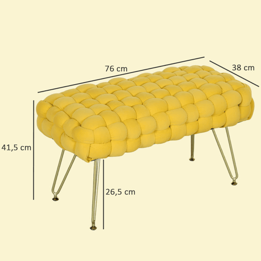 HOMCOM Apoio para os Pés Sala de Estar Apoio para os Pés em Veludo com Pés de Metal e Assento Acolchoado para Dormitório Entrada 76x38x41,5 cm Amarelo