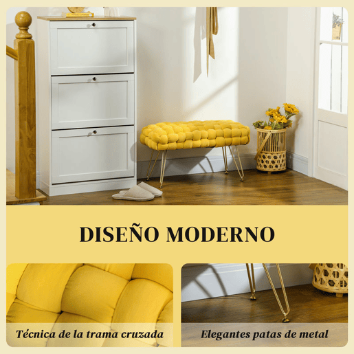 HOMCOM Apoio para os Pés Sala de Estar Apoio para os Pés em Veludo com Pés de Metal e Assento Acolchoado para Dormitório Entrada 76x38x41,5 cm Amarelo
