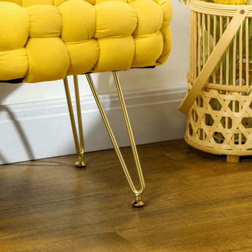 HOMCOM Apoio para os Pés Sala de Estar Apoio para os Pés em Veludo com Pés de Metal e Assento Acolchoado para Dormitório Entrada 76x38x41,5 cm Amarelo