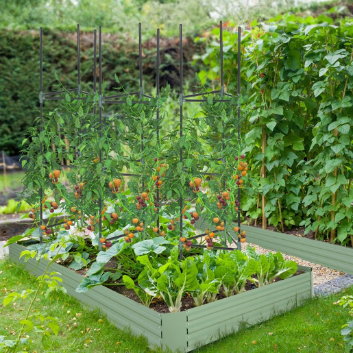 Outsunny Conjunto de 3 Suportes para Plantas Trepadeiras com Estrutura de Aço Torre de Treliça para Plantas Frutas Verduras Flores Decoração de Exterior 38x38x182 cm Verde