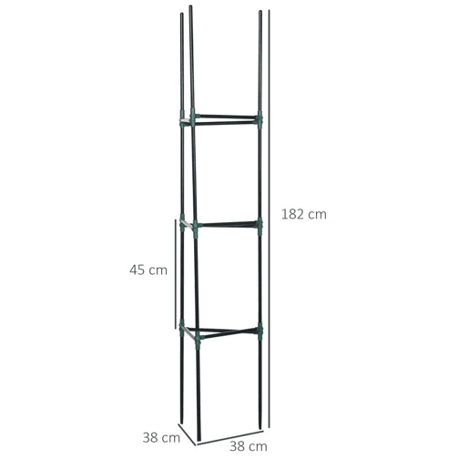 Outsunny Conjunto de 3 Suportes para Plantas Trepadeiras com Estrutura de Aço Torre de Treliça para Plantas Frutas Verduras Flores Decoração de Exterior 38x38x182 cm Verde