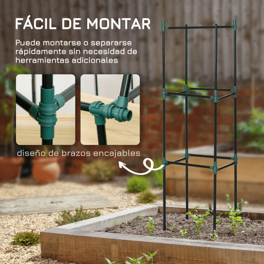 Outsunny Conjunto de 3 Suportes para Plantas Trepadeiras com Estrutura de Aço Torre de Treliça para Plantas Frutas Verduras Flores Decoração de Exterior 38x38x182 cm Verde