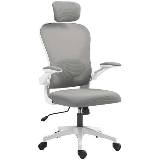 HOMCOM Cadeira de Escritório Giratória Cadeira de Escritório em Malha Transpirável com Altura Ajustável Apoio para a Cabeça e Suporte Lombar Ajustáveis Cadeira de Escritório Basculante Carga 120 kg 58x63x115-125 cm Cinza