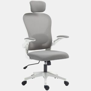 HOMCOM Cadeira de Escritório Giratória Cadeira de Escritório em Malha Transpirável com Altura Ajustável Apoio para a Cabeça e Suporte Lombar Ajustáveis Cadeira de Escritório Basculante Carga 120 kg 58x63x115-125 cm Cinza
