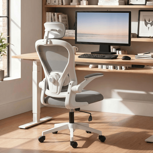 HOMCOM Cadeira de Escritório Giratória Cadeira de Escritório em Malha Transpirável com Altura Ajustável Apoio para a Cabeça e Suporte Lombar Ajustáveis Cadeira de Escritório Basculante Carga 120 kg 58x63x115-125 cm Cinza