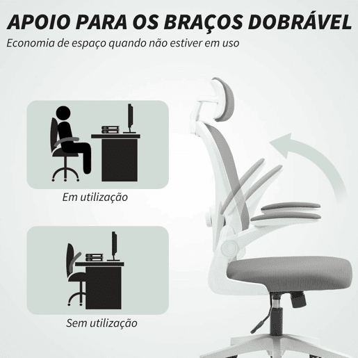 HOMCOM Cadeira de Escritório Giratória Cadeira de Escritório em Malha Transpirável com Altura Ajustável Apoio para a Cabeça e Suporte Lombar Ajustáveis Cadeira de Escritório Basculante Carga 120 kg 58x63x115-125 cm Cinza