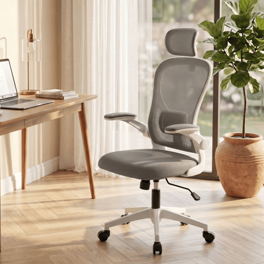 HOMCOM Cadeira de Escritório Giratória Cadeira de Escritório em Malha Transpirável com Altura Ajustável Apoio para a Cabeça e Suporte Lombar Ajustáveis Cadeira de Escritório Basculante Carga 120 kg 58x63x115-125 cm Cinza