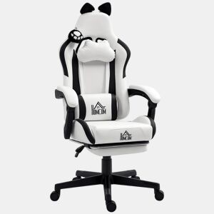 HOMCOM Cadeira Gaming com Orelhas Cadeira Gamer Reclinável com Altura Ajustável Apoio para os Pés Retrátil Suporte Lombar e Apoio para a Cabeça Desmontável Cadeira para Escritório 65x62x116-124 cm Branco