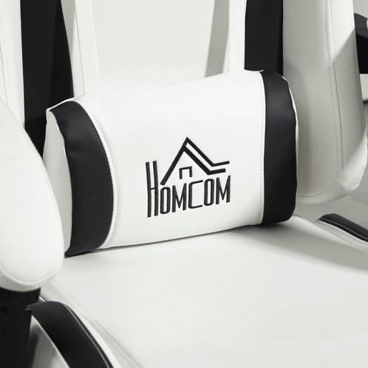 HOMCOM Cadeira Gaming com Orelhas Cadeira Gamer Reclinável com Altura Ajustável Apoio para os Pés Retrátil Suporte Lombar e Apoio para a Cabeça Desmontável Cadeira para Escritório 65x62x116-124 cm Branco