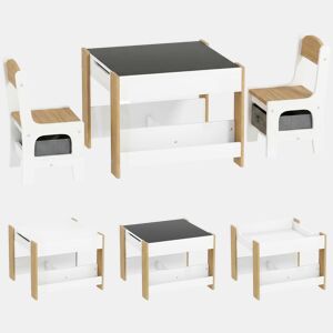 HOMCOM Conjunto de Mesa e 2 Cadeiras Infantis Mesa com Cadeiras para Crianças 2 em 1 com Ardósia Gavetas de Tecido e Espaço de Armazenamento para Quarto Sala de Jogos Cinza