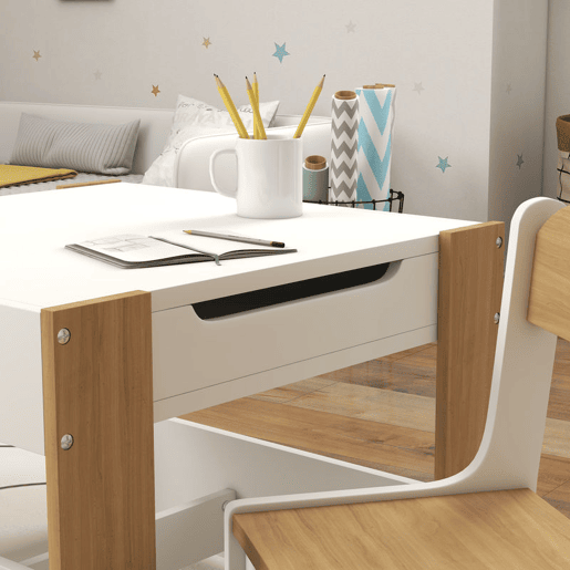 HOMCOM Conjunto de Mesa e 2 Cadeiras Infantis Mesa com Cadeiras para Crianças 2 em 1 com Ardósia Gavetas de Tecido e Espaço de Armazenamento para Quarto Sala de Jogos Cinza