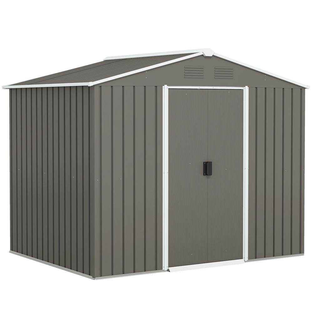 Outsunny caseta de jardín exterior 3,6 m², 236x174x190 cm, cobertizo de jardín exterior metálico con puertas correderas y ranuras de ventilación, para almacenamiento de herramientas, gris claro