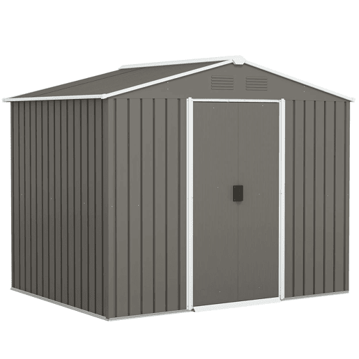 Outsunny Abrigo de Jardim de 3,6 m² 236x174x190 cm Abrigo de Exterior para Armazenamento de Ferramentas com Portas de Correr e 4 Janelas de Ventilação para Pátio Cinza Claro