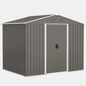 Outsunny Abrigo de Jardim de 3,6 m² 236x174x190 cm Abrigo de Exterior para Armazenamento de Ferramentas com Portas de Correr e 4 Janelas de Ventilação para Pátio Cinza Claro