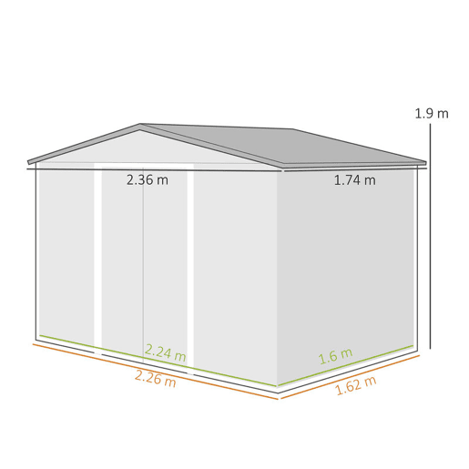 Outsunny Abrigo de Jardim de 3,6 m² 236x174x190 cm Abrigo de Exterior para Armazenamento de Ferramentas com Portas de Correr e 4 Janelas de Ventilação para Pátio Cinza Claro