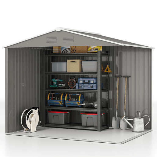 Outsunny Abrigo de Jardim de 3,6 m² 236x174x190 cm Abrigo de Exterior para Armazenamento de Ferramentas com Portas de Correr e 4 Janelas de Ventilação para Pátio Cinza Claro