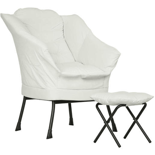 HOMCOM Poltrona Sala de Estar com Apoio para os Pés Poltrona Relax para Leitura com Bolsos Laterais e Pés de Aço para Sala de Estar Dormitório 80x78x100 cm Creme