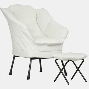 HOMCOM Poltrona Sala de Estar com Apoio para os Pés Poltrona Relax para Leitura com Bolsos Laterais e Pés de Aço para Sala de Estar Dormitório 80x78x100 cm Creme