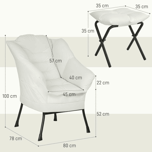 HOMCOM Poltrona Sala de Estar com Apoio para os Pés Poltrona Relax para Leitura com Bolsos Laterais e Pés de Aço para Sala de Estar Dormitório 80x78x100 cm Creme