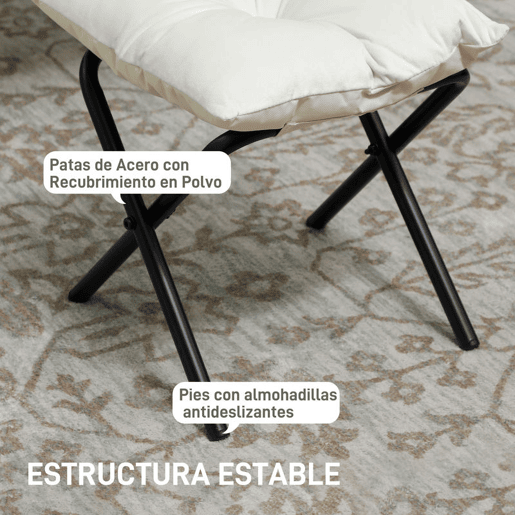 HOMCOM Poltrona Sala de Estar com Apoio para os Pés Poltrona Relax para Leitura com Bolsos Laterais e Pés de Aço para Sala de Estar Dormitório 80x78x100 cm Creme