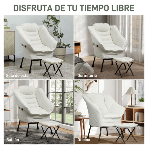 HOMCOM Poltrona Sala de Estar com Apoio para os Pés Poltrona Relax para Leitura com Bolsos Laterais e Pés de Aço para Sala de Estar Dormitório 80x78x100 cm Creme