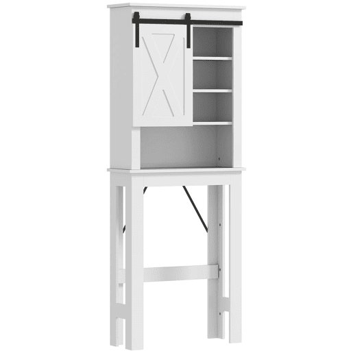 HOMCOM Móvel sobre Sanita Armário sobre Sanita com Porta de Correr Estilo Celeiro e 6 Compartimentos Móvel Casa de Banho Rústico 67x25x172 cm Branco HOMCOM Móvel sobre Sanita Armário sobre Sanita com Porta de Correr Estilo Celeiro e 6 Compartimentos Móvel Casa de Banho Rústico 67x25x172 cm Branco