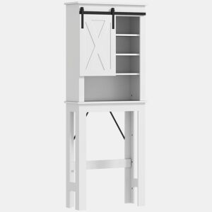 HOMCOM Móvel sobre Sanita Armário sobre Sanita com Porta de Correr Estilo Celeiro e 6 Compartimentos Móvel Casa de Banho Rústico 67x25x172 cm Branco