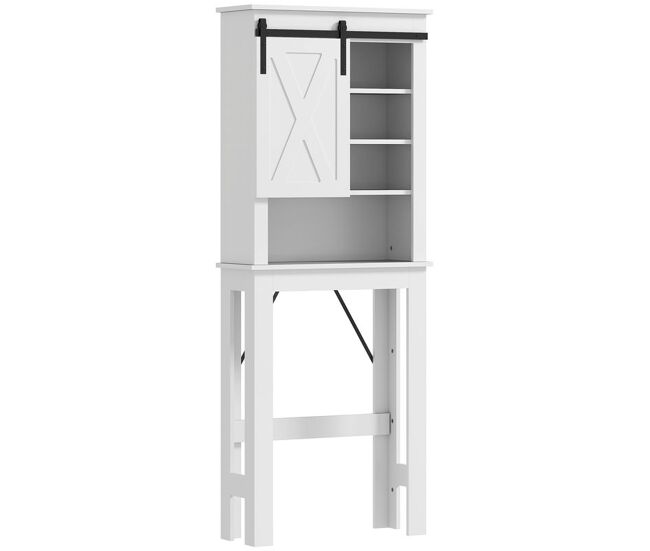 Homcom mueble sobre inodoro armario sobre inodoro con puerta corredera de granero y 6 compartimentos mueble de baño rústico 67x25x172 cm blanco