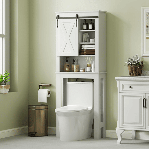 HOMCOM Móvel sobre Sanita Armário sobre Sanita com Porta de Correr Estilo Celeiro e 6 Compartimentos Móvel Casa de Banho Rústico 67x25x172 cm Branco HOMCOM Móvel sobre Sanita Armário sobre Sanita com Porta de Correr Estilo Celeiro e 6 Compartimentos Móvel Casa de Banho Rústico 67x25x172 cm Branco