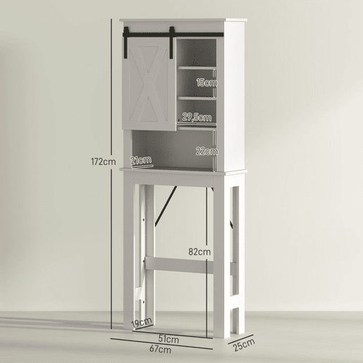 HOMCOM Móvel sobre Sanita Armário sobre Sanita com Porta de Correr Estilo Celeiro e 6 Compartimentos Móvel Casa de Banho Rústico 67x25x172 cm Branco HOMCOM Móvel sobre Sanita Armário sobre Sanita com Porta de Correr Estilo Celeiro e 6 Compartimentos Móvel Casa de Banho Rústico 67x25x172 cm Branco