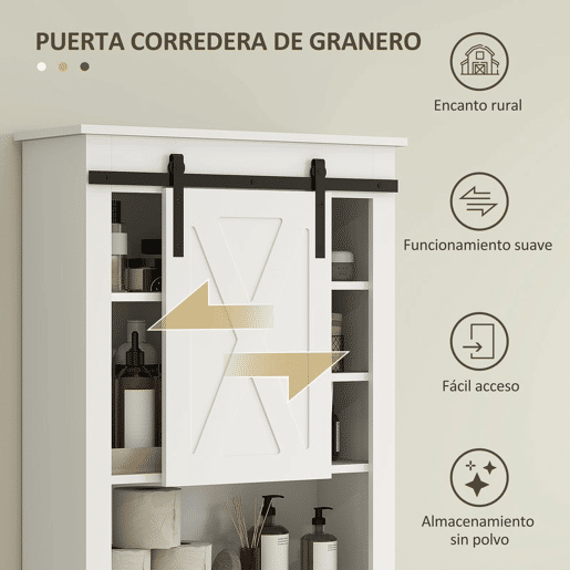 HOMCOM Móvel sobre Sanita Armário sobre Sanita com Porta de Correr Estilo Celeiro e 6 Compartimentos Móvel Casa de Banho Rústico 67x25x172 cm Branco HOMCOM Móvel sobre Sanita Armário sobre Sanita com Porta de Correr Estilo Celeiro e 6 Compartimentos Móvel Casa de Banho Rústico 67x25x172 cm Branco