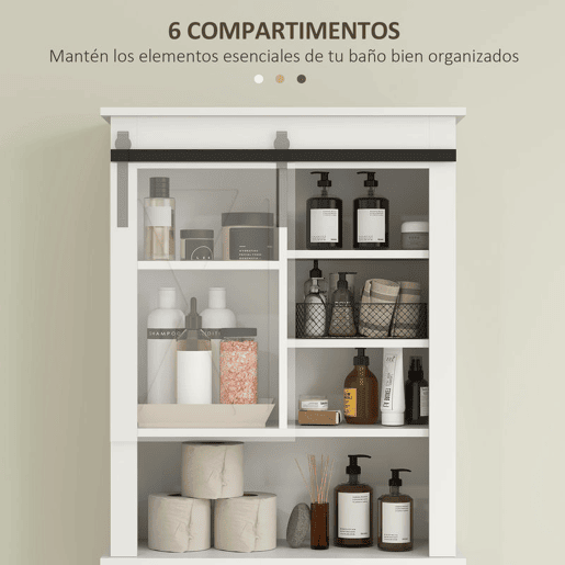 HOMCOM Móvel sobre Sanita Armário sobre Sanita com Porta de Correr Estilo Celeiro e 6 Compartimentos Móvel Casa de Banho Rústico 67x25x172 cm Branco HOMCOM Móvel sobre Sanita Armário sobre Sanita com Porta de Correr Estilo Celeiro e 6 Compartimentos Móvel Casa de Banho Rústico 67x25x172 cm Branco