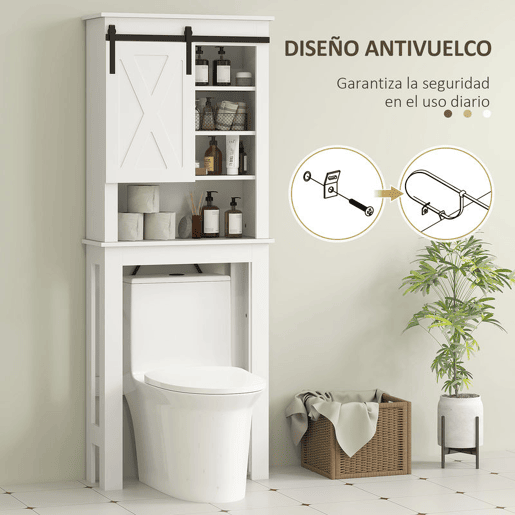 HOMCOM Móvel sobre Sanita Armário sobre Sanita com Porta de Correr Estilo Celeiro e 6 Compartimentos Móvel Casa de Banho Rústico 67x25x172 cm Branco HOMCOM Móvel sobre Sanita Armário sobre Sanita com Porta de Correr Estilo Celeiro e 6 Compartimentos Móvel Casa de Banho Rústico 67x25x172 cm Branco