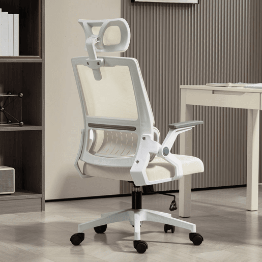 Vinsetto Cadeira de Escritório de Malha Cadeira de Escritório Giratória com Altura e Apoio para a Cabeça Ajustáveis e Apoio para os Braços Estilo Moderno Carga 120 kg para Estúdio 58x61x102-119 cm Bege