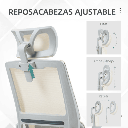 Vinsetto Cadeira de Escritório de Malha Cadeira de Escritório Giratória com Altura e Apoio para a Cabeça Ajustáveis e Apoio para os Braços Estilo Moderno Carga 120 kg para Estúdio 58x61x102-119 cm Bege