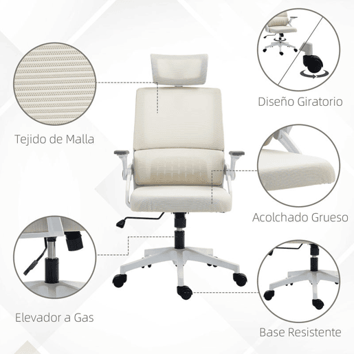 Vinsetto Cadeira de Escritório de Malha Cadeira de Escritório Giratória com Altura e Apoio para a Cabeça Ajustáveis e Apoio para os Braços Estilo Moderno Carga 120 kg para Estúdio 58x61x102-119 cm Bege