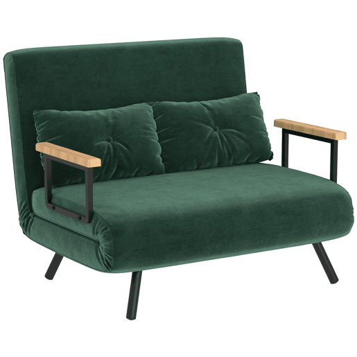 HOMCOM Sofá Cama Sofá Convertível em Cama de 2 Lugares Dobrável com Encosto Ajustável em 5 Níveis e 2 Almofadas Acolchoadas para Escritório Dormitório Sala de Estar 102x73x81 cm Verde