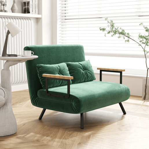 HOMCOM Sofá Cama Sofá Convertível em Cama de 2 Lugares Dobrável com Encosto Ajustável em 5 Níveis e 2 Almofadas Acolchoadas para Escritório Dormitório Sala de Estar 102x73x81 cm Verde