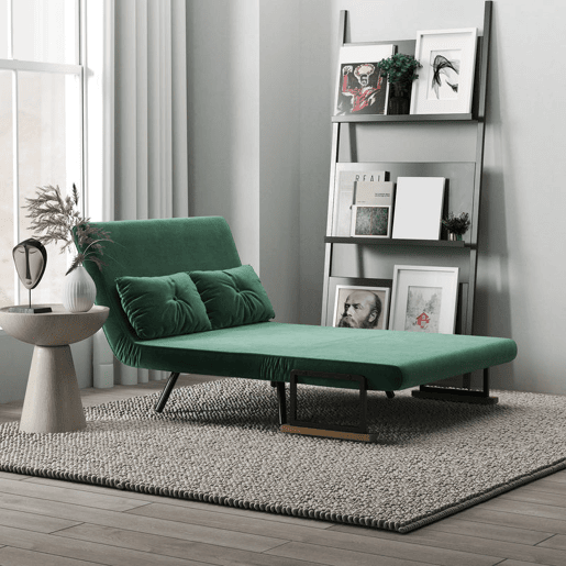 HOMCOM Sofá Cama Sofá Convertível em Cama de 2 Lugares Dobrável com Encosto Ajustável em 5 Níveis e 2 Almofadas Acolchoadas para Escritório Dormitório Sala de Estar 102x73x81 cm Verde