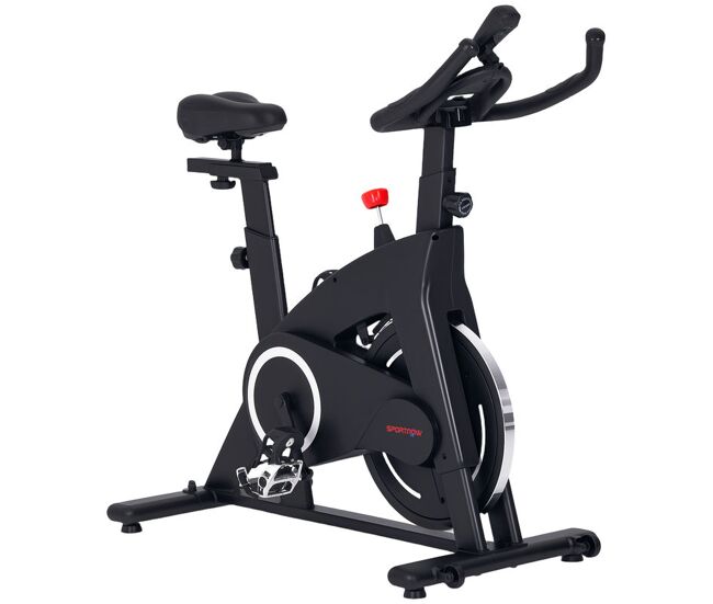 Sportnow bicicleta estática bici estática con volante de inercia 15 kg pantalla led pulsómetro manillar asiento ajustable soporte para tableta y ruedas carga 120 kg para casa gimnasio negro