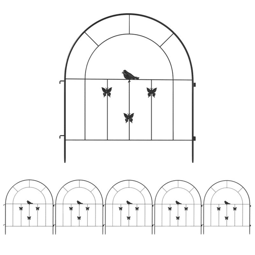 Outsunny Vedações para Jardim Metálicas 300x70 cm Conjunto de 5 Vedação Decorativas para Jardim de Aço Combinação Livre Barreira para Animais para Terraço Pátio Relva Preto