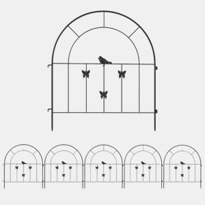 Outsunny Vedações para Jardim Metálicas 300x70 cm Conjunto de 5 Vedação Decorativas para Jardim de Aço Combinação Livre Barreira para Animais para Terraço Pátio Relva Preto