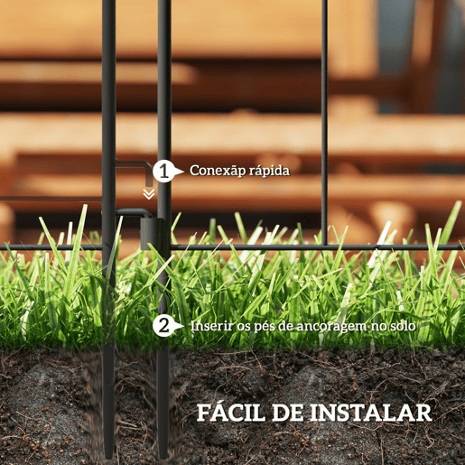 Outsunny Vedações para Jardim Metálicas 300x70 cm Conjunto de 5 Vedação Decorativas para Jardim de Aço Combinação Livre Barreira para Animais para Terraço Pátio Relva Preto