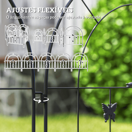 Outsunny Vedações para Jardim Metálicas 300x70 cm Conjunto de 5 Vedação Decorativas para Jardim de Aço Combinação Livre Barreira para Animais para Terraço Pátio Relva Preto