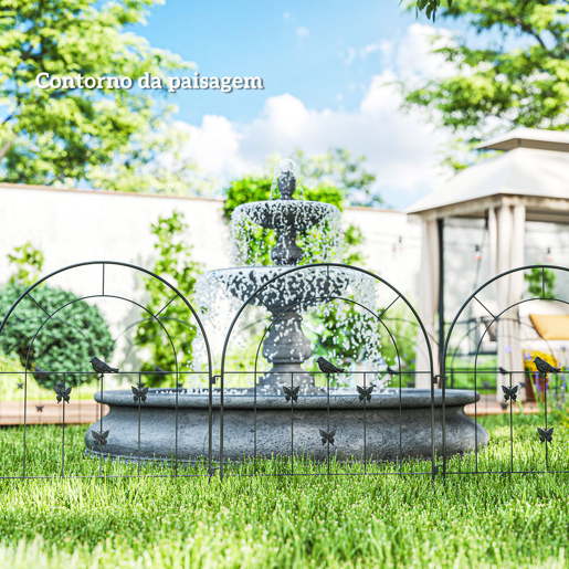 Outsunny Vedações para Jardim Metálicas 300x70 cm Conjunto de 5 Vedação Decorativas para Jardim de Aço Combinação Livre Barreira para Animais para Terraço Pátio Relva Preto
