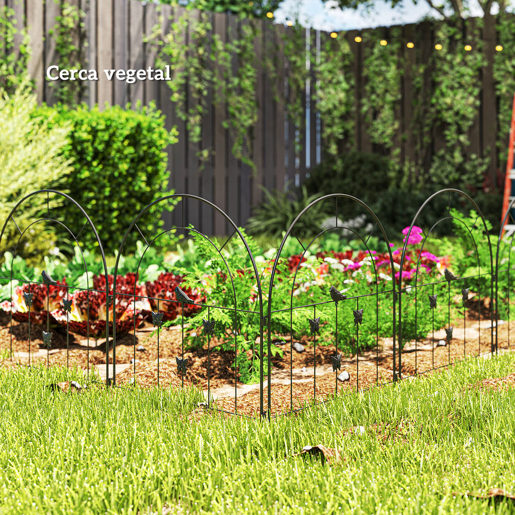 Outsunny Vedações para Jardim Metálicas 300x70 cm Conjunto de 5 Vedação Decorativas para Jardim de Aço Combinação Livre Barreira para Animais para Terraço Pátio Relva Preto