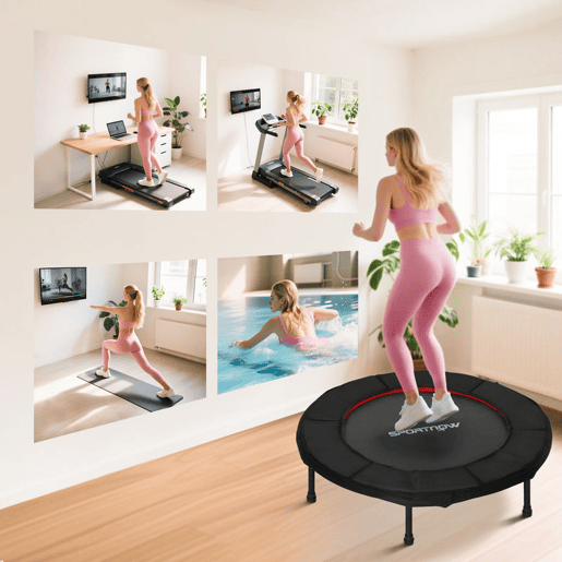 SPORTNOW Trampolim Fitness Ø102 cm Trampolim Fitness Dobrável com Estrutura de Aço Antiderrapante Carga 100 kg para Treino de Pernas Corpo em Casa Escritório Ginásio Vermelho
