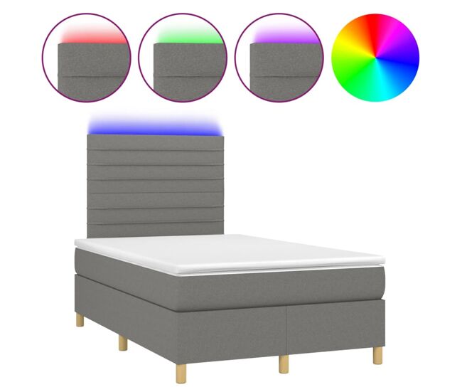 Cama box spring con colchón y led tela gris oscuro 120x200 cm rayas horizontales